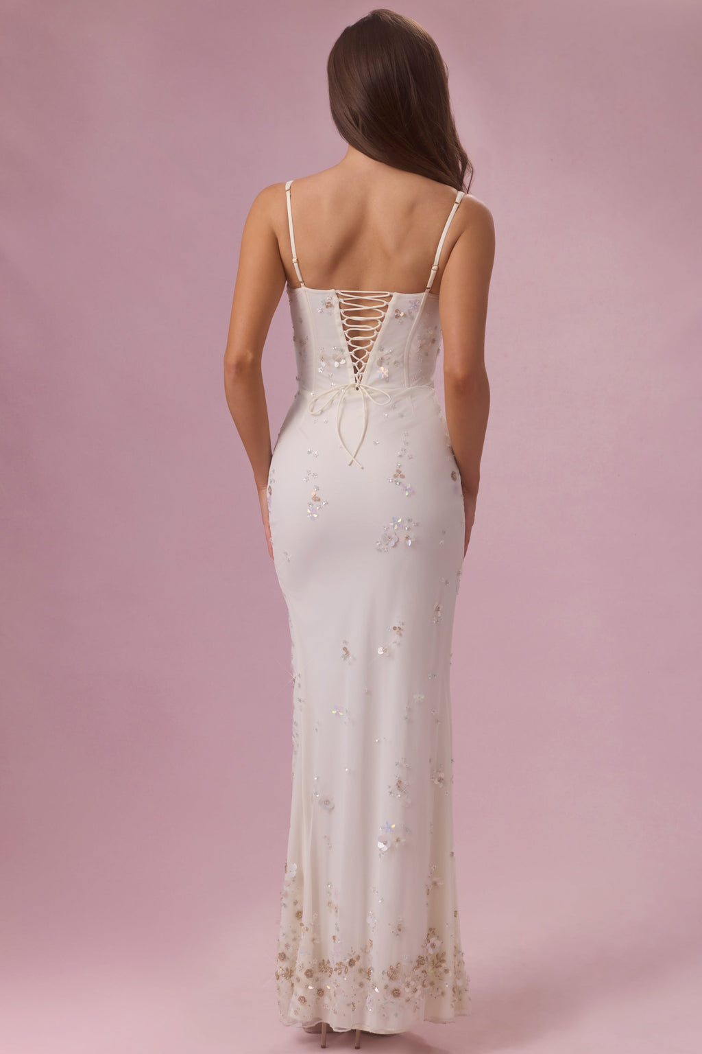 Chic Embellished Corset Maxi Dress in Pearl