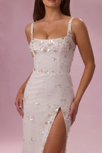 Chic Embellished Corset Maxi Dress in Pearl