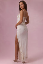 Chic Embellished Corset Maxi Dress in Pearl