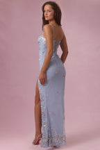 Chic Embellished Corset Maxi Dress in Sky Blue