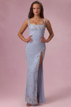 Chic Embellished Corset Maxi Dress in Sky Blue