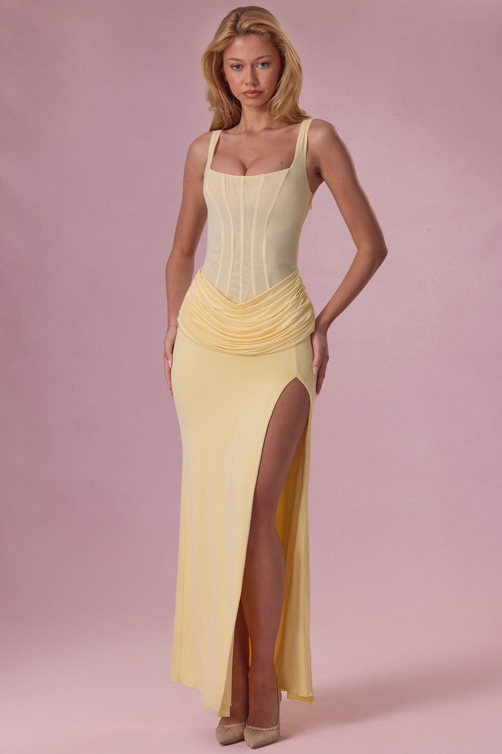 Chic Mesh Draped Bridesmaid Dress in Butter