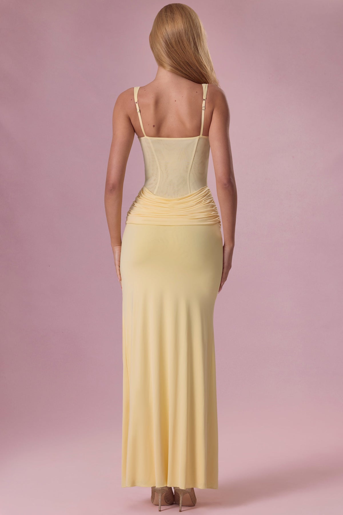 Chic Mesh Draped Bridesmaid Dress in Butter