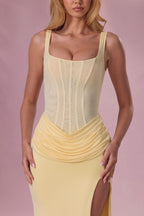Chic Mesh Draped Bridesmaid Dress in Butter