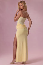 Chic Mesh Draped Bridesmaid Dress in Butter