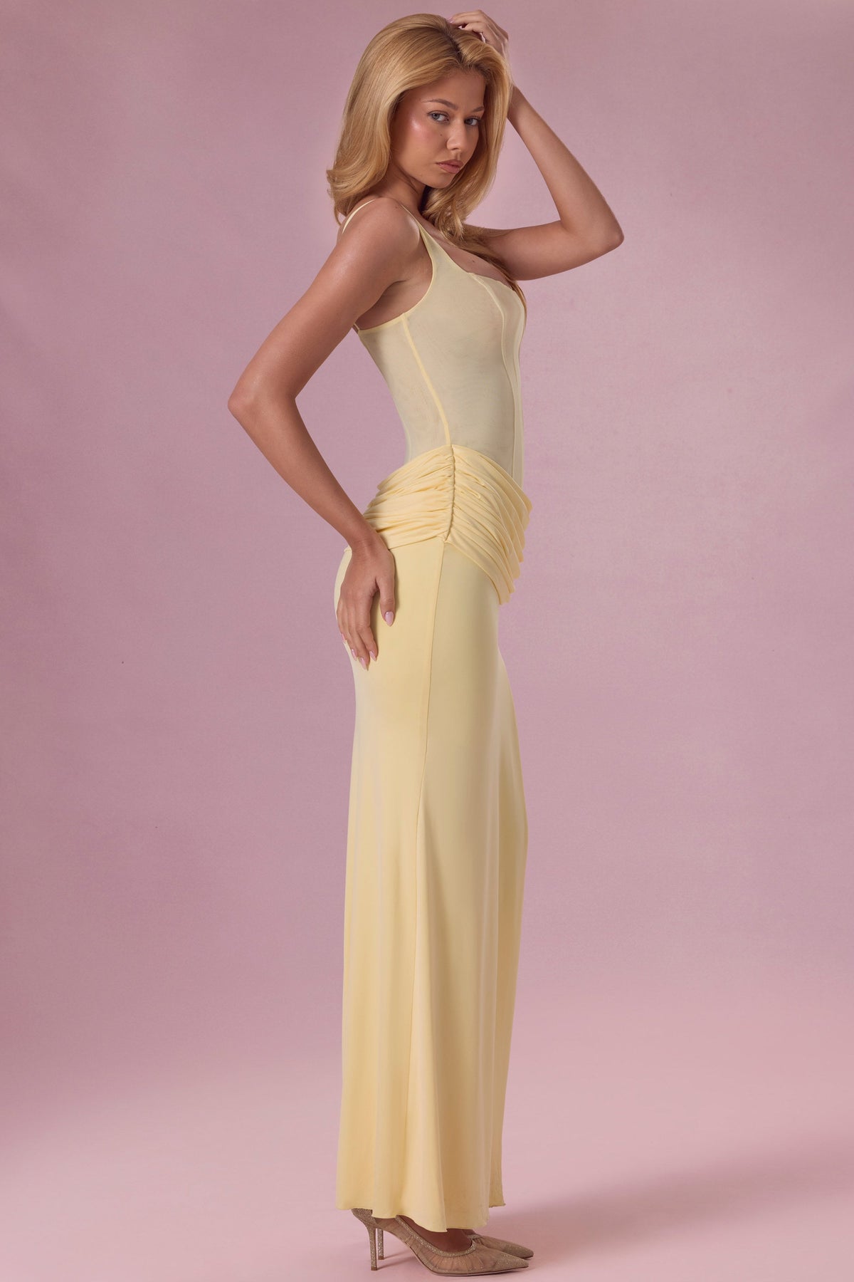 Chic Mesh Draped Bridesmaid Dress in Butter