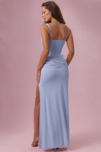 Chic Mesh Draped Bridesmaid Dress in Sky Blue
