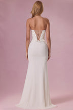 Chic Embellished Corset Strapless Gown in Pearl