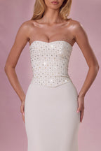 Chic Embellished Corset Strapless Gown in Pearl