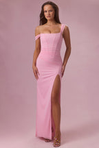 Chic Mesh Draped Corset Gown in Candyfloss Pink
