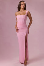 Chic Mesh Draped Corset Gown in Candyfloss Pink