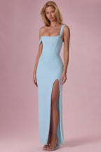 Chic Mesh Draped Corset Gown in Light Blue