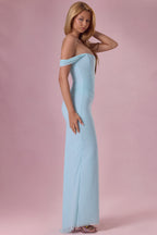 Chic Mesh Draped Corset Gown in Light Blue