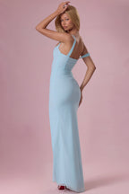 Chic Mesh Draped Corset Gown in Light Blue