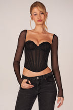 Chic Corset Long-Sleeve Top in Black