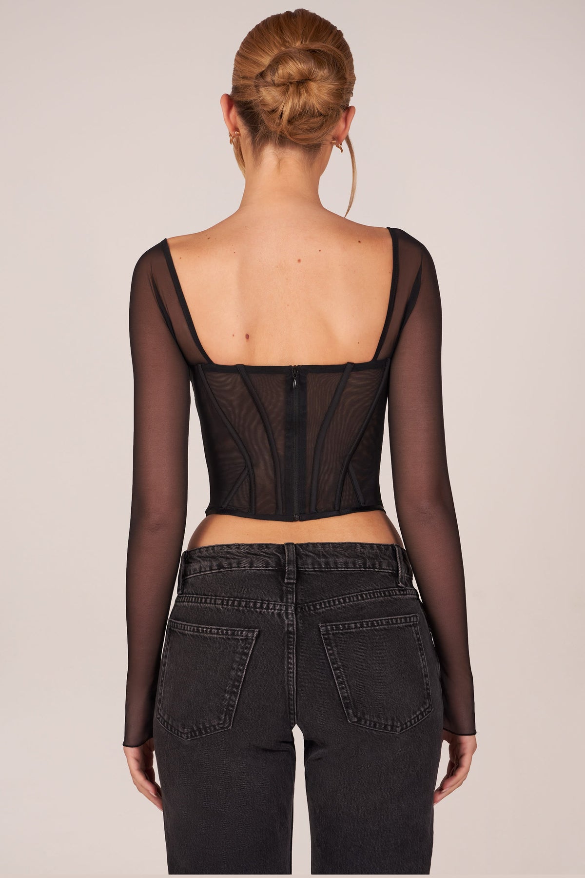 Chic Corset Long-Sleeve Top in Black