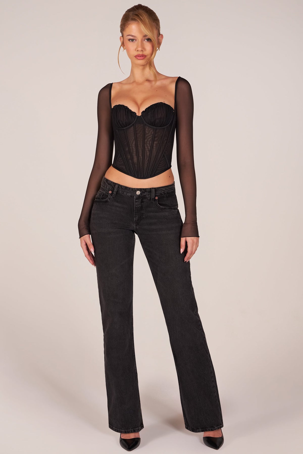 Chic Corset Long-Sleeve Top in Black