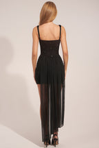 Chic Corseted Draped Mini Dress in Black
