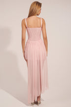 Chic Corseted Draped Mini Dress in Blush Pink
