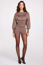 Chic Knit Mid-Rise Mini Shorts in Mocha