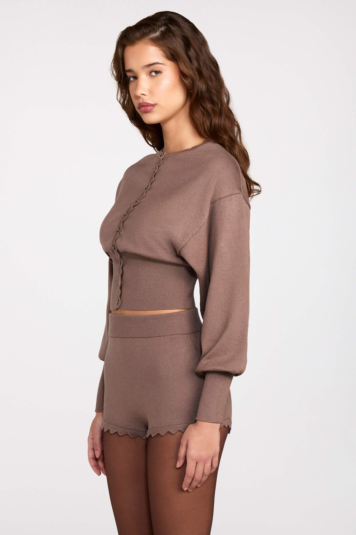 Chic Knit Mid-Rise Mini Shorts in Mocha