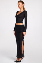 Chic Sheer Jersey Low-Rise Draped Maxi Skirt in Black
