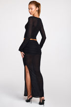 Chic Sheer Jersey Low-Rise Draped Maxi Skirt in Black