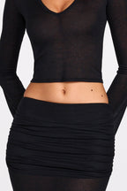 Chic Sheer Jersey Low-Rise Draped Maxi Skirt in Black