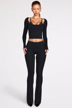 Chic Modal Mid-Rise Flared Trousers in Black