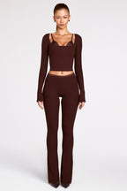 Chic Modal Mid-Rise Flared Trousers in Chocolate Brown