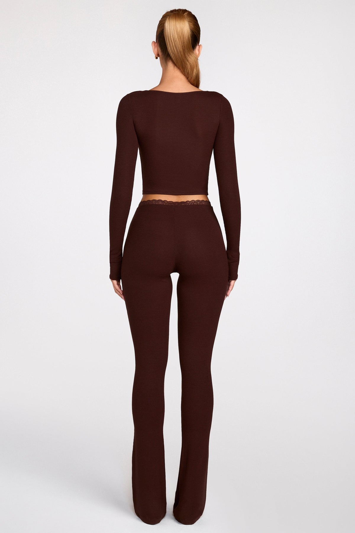 Chic Modal Mid-Rise Flared Trousers in Chocolate Brown
