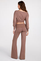 Chic Modal Low-Rise Straight-Leg Trousers in Mocha