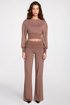 Chic Modal Low-Rise Straight-Leg Trousers in Mocha