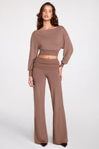 Chic Modal Low-Rise Straight-Leg Trousers in Mocha