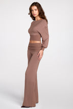 Chic Modal Low-Rise Straight-Leg Trousers in Mocha