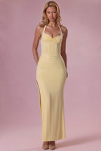 Chic Jersey Corset Bridesmaid Dress in Butter Yellow