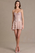 Chic Embellished Corset Mini Dress in Blush Pearl