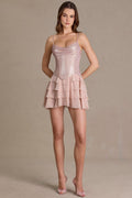 Chic Embellished Corset Mini Dress in Blush Pearl