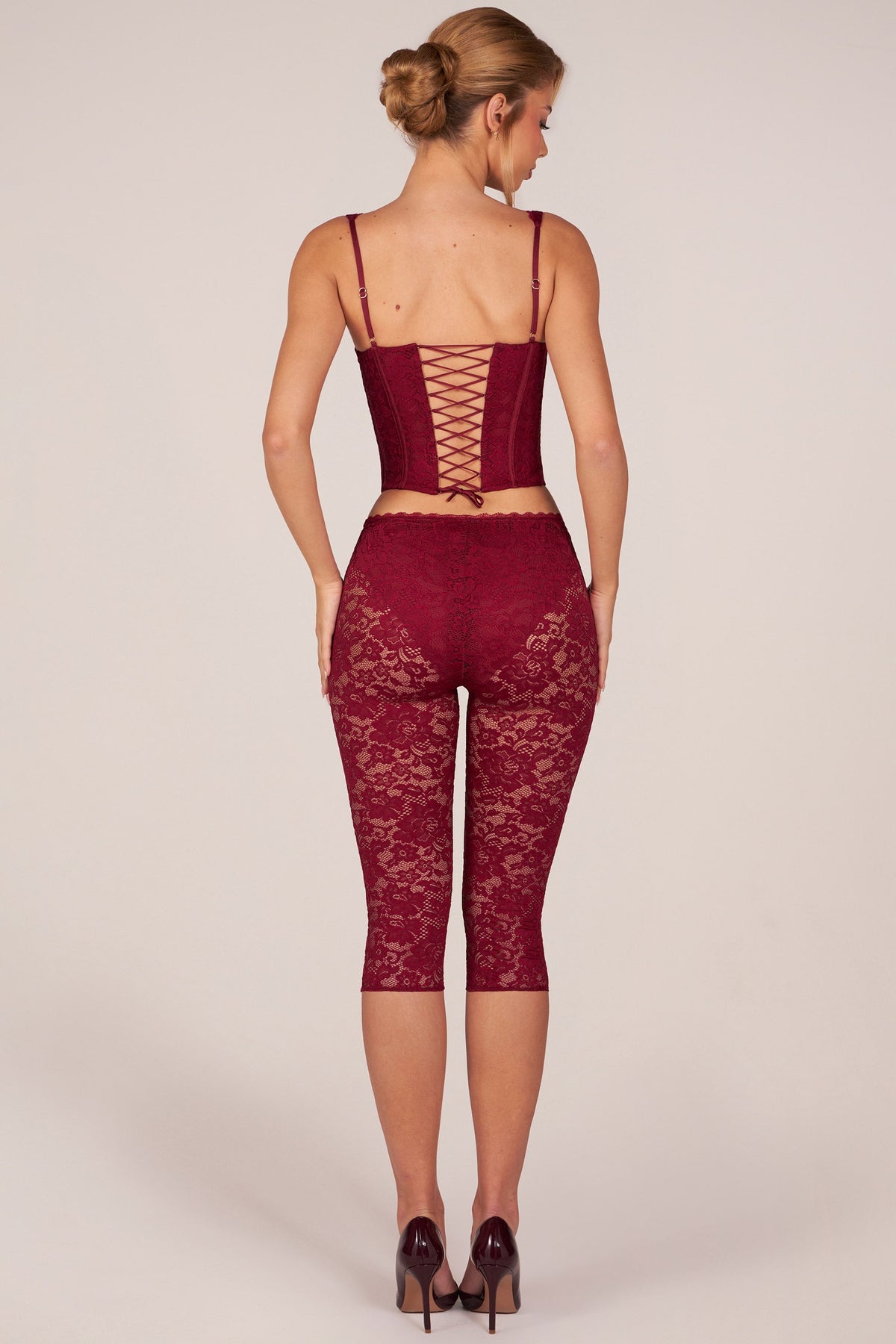 Chic Laced Capri Trousers in Cherry Red