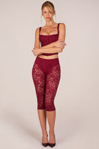 Chic Laced Capri Trousers in Cherry Red