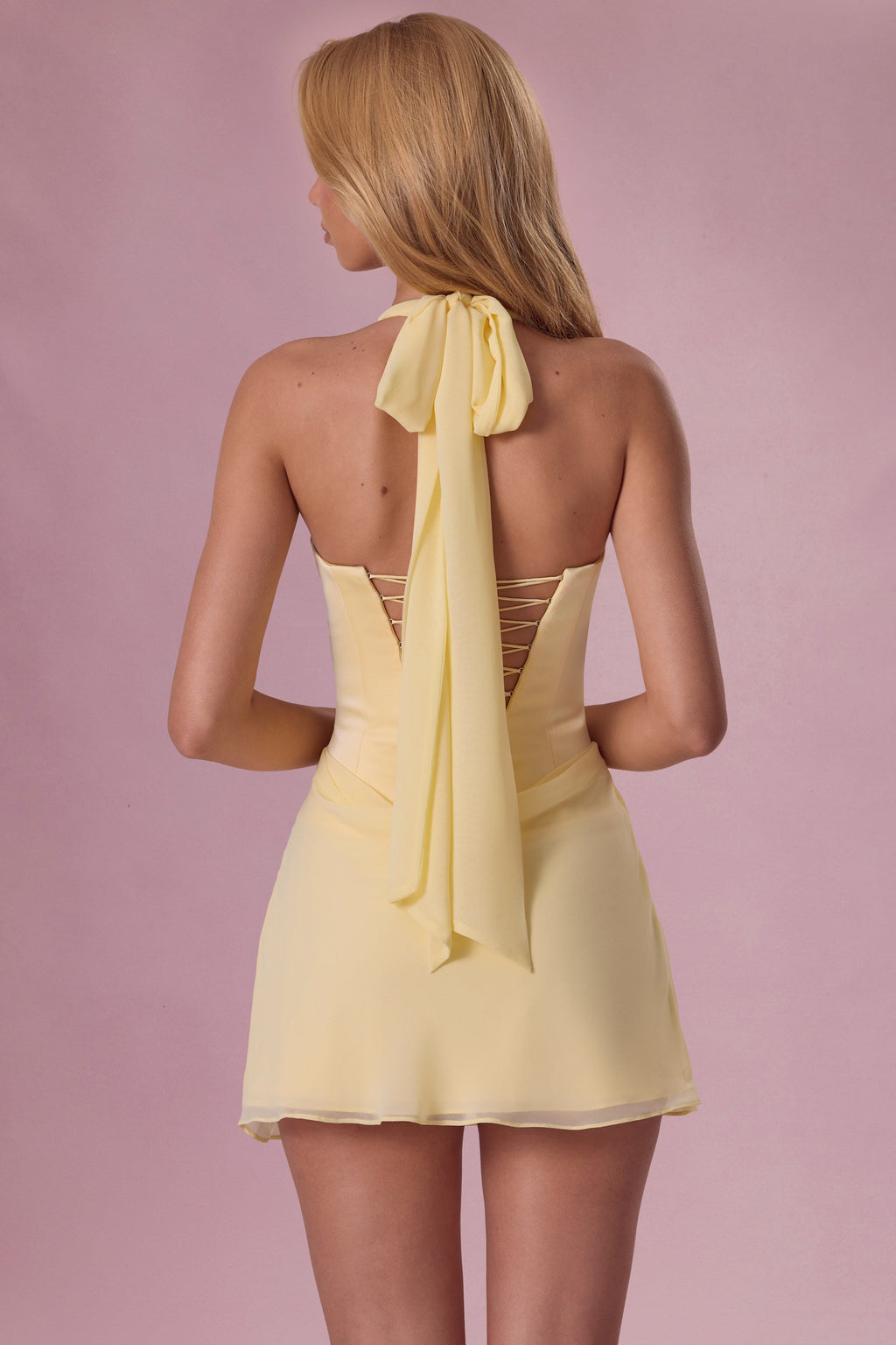 Chic Satin Draped Mini Dress in Butter Yellow