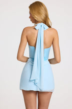 Chic Satin Draped Mini Dress in Powder Blue