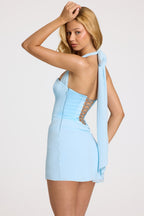 Chic Satin Draped Mini Dress in Powder Blue