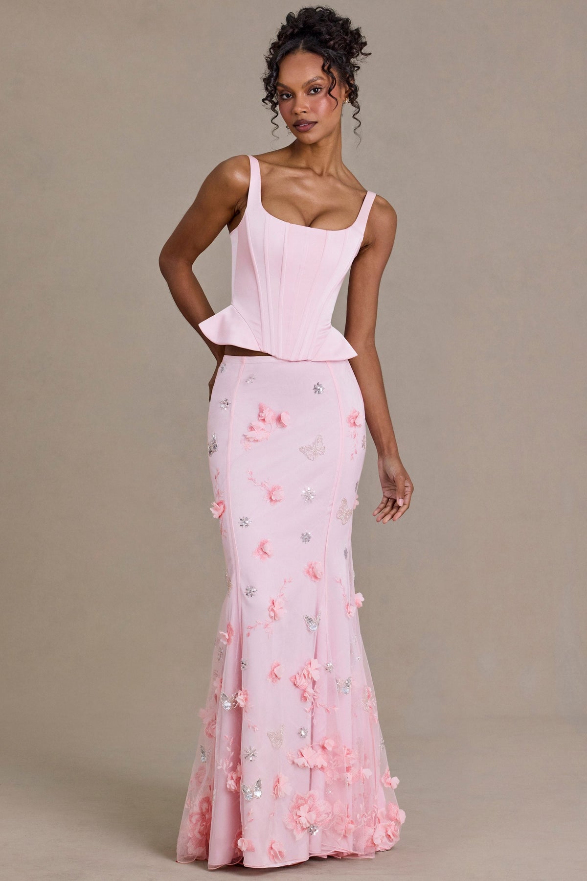 Chic Embellished Tulle Skirt in Baby Pink