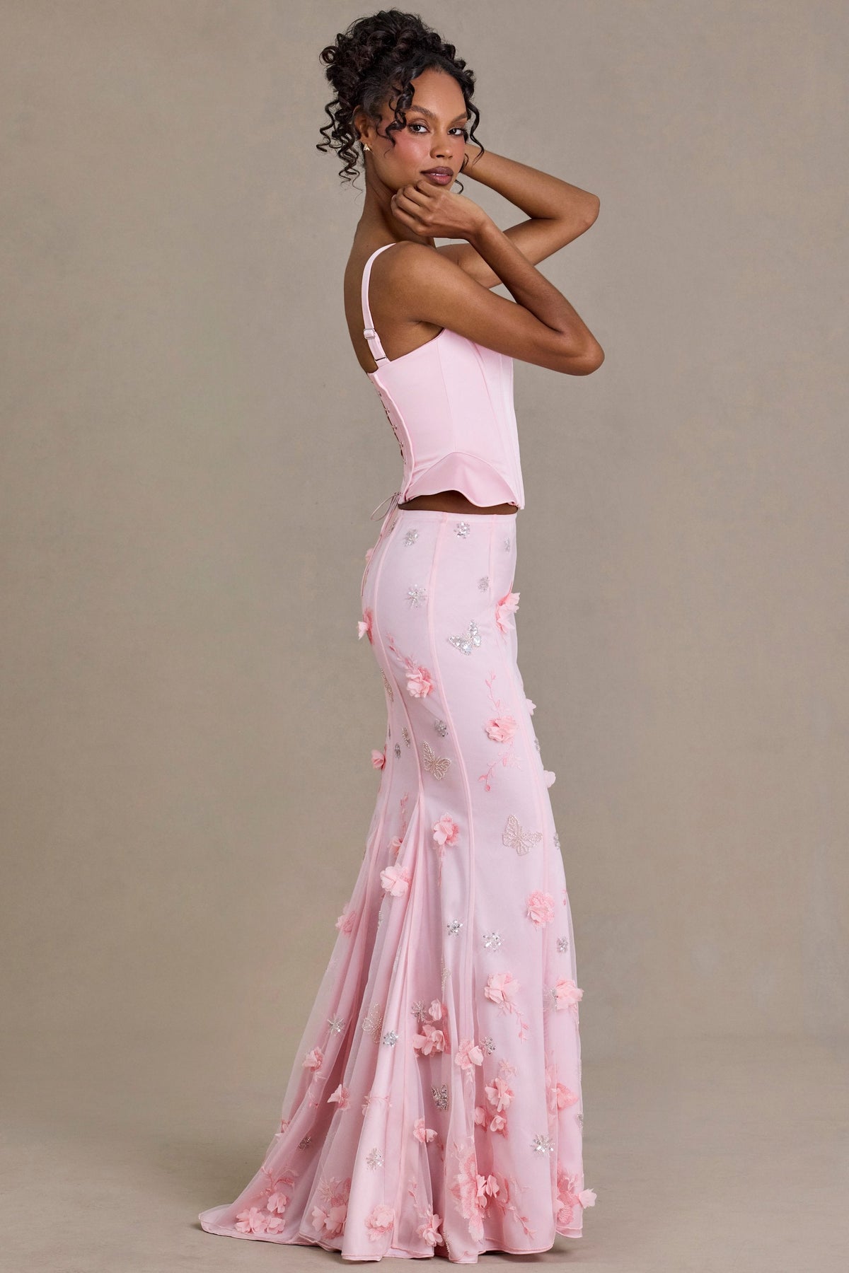 Chic Embellished Tulle Skirt in Baby Pink