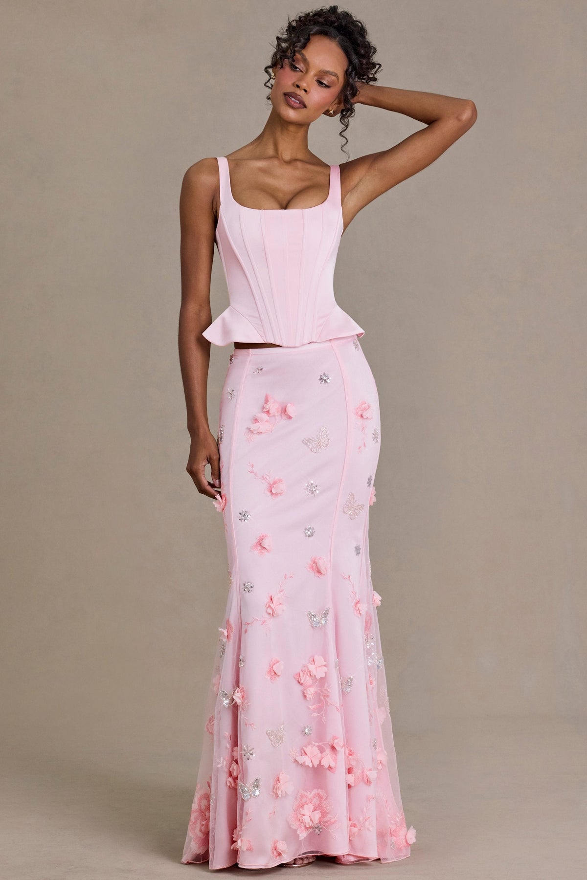 Chic Embellished Tulle Skirt in Baby Pink