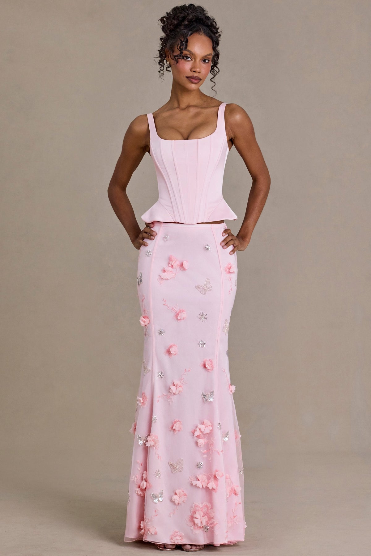 Chic Embellished Tulle Skirt in Baby Pink