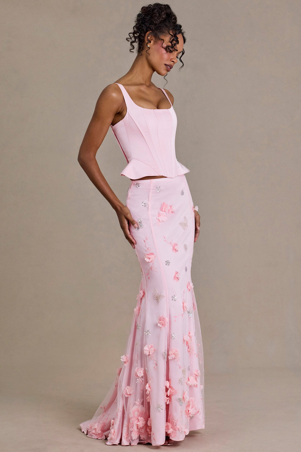 Chic Embellished Tulle Skirt in Baby Pink
