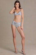 Chic Sequin Mesh Mid-Rise Mini Shorts in Diamond