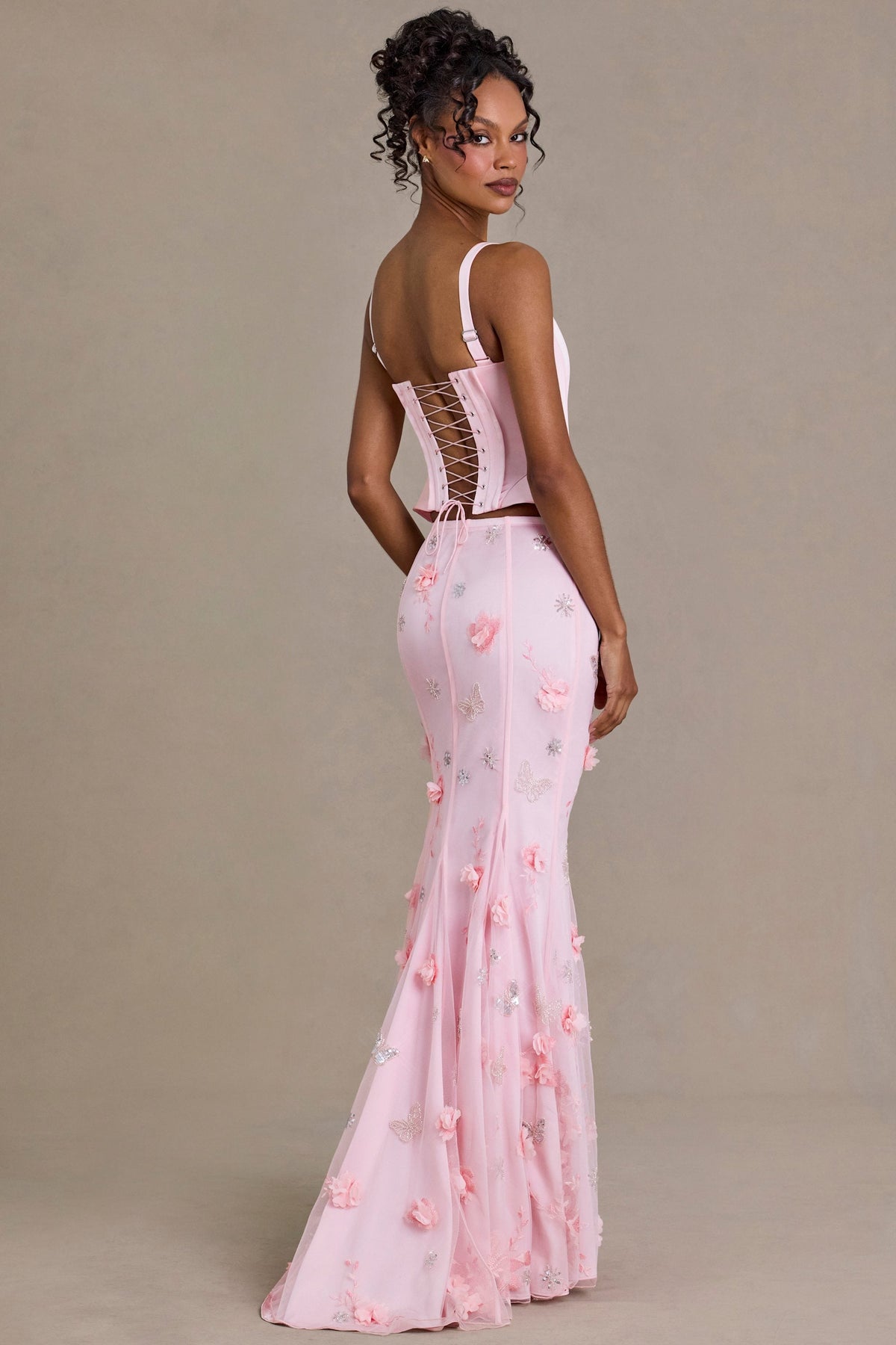Chic Satin Lace-Up Corset Top in Baby Pink
